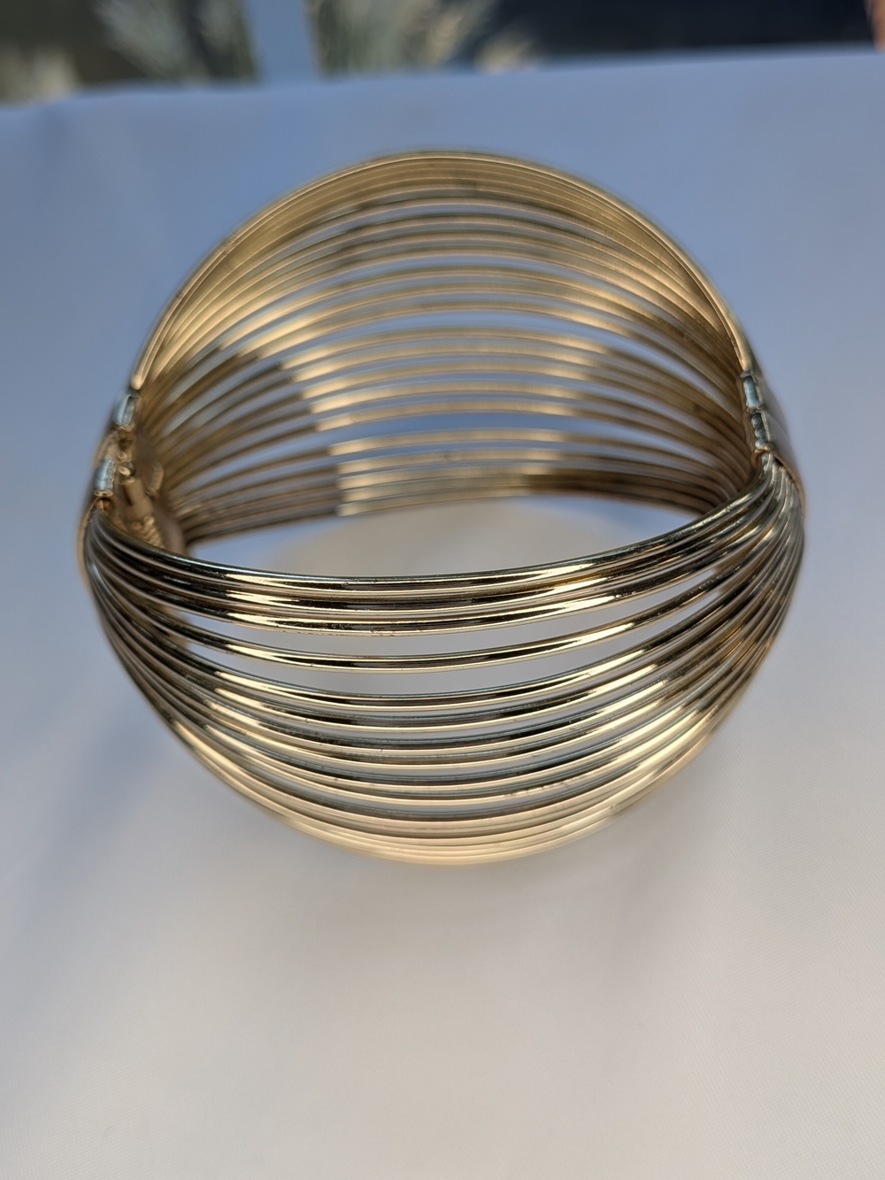 Vintage Gold Tone Multi-Wire Wide Statement Hinge Cuff Bracelet - Picture 2 of 8